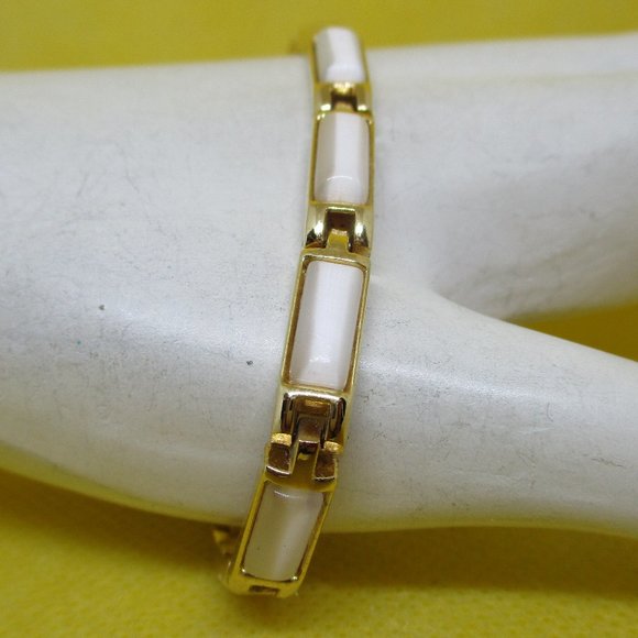 Moonglow Gold Tone Panel Sectional Bracelet White Moonglow Lucite Bars Gold Tone - Picture 1 of 10